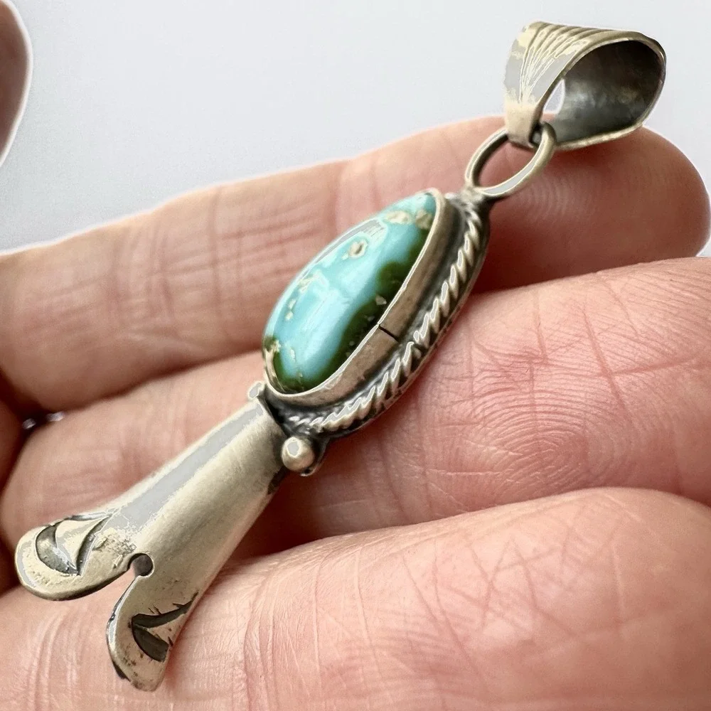 Squash Blossom Pendant Sonoran Gold Turquoise 2in‎ Sterling McCarthy Native Amer